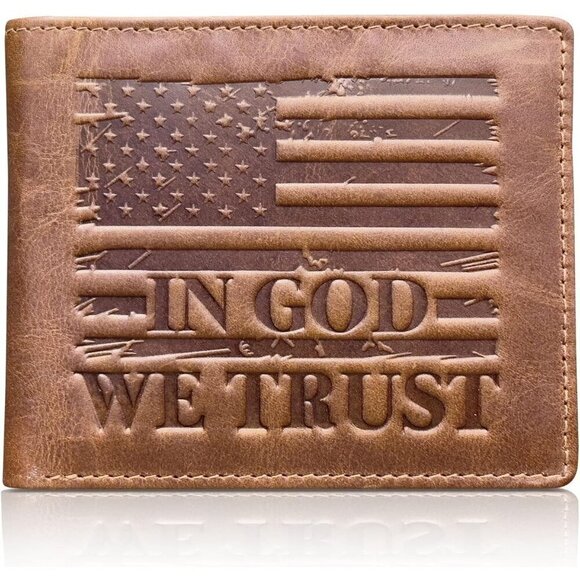 ‘IN GOD WE TRUST’ Blocking & 9 Card Slots Leather Patriotic American Flag Wallet - Picture 6 of 14